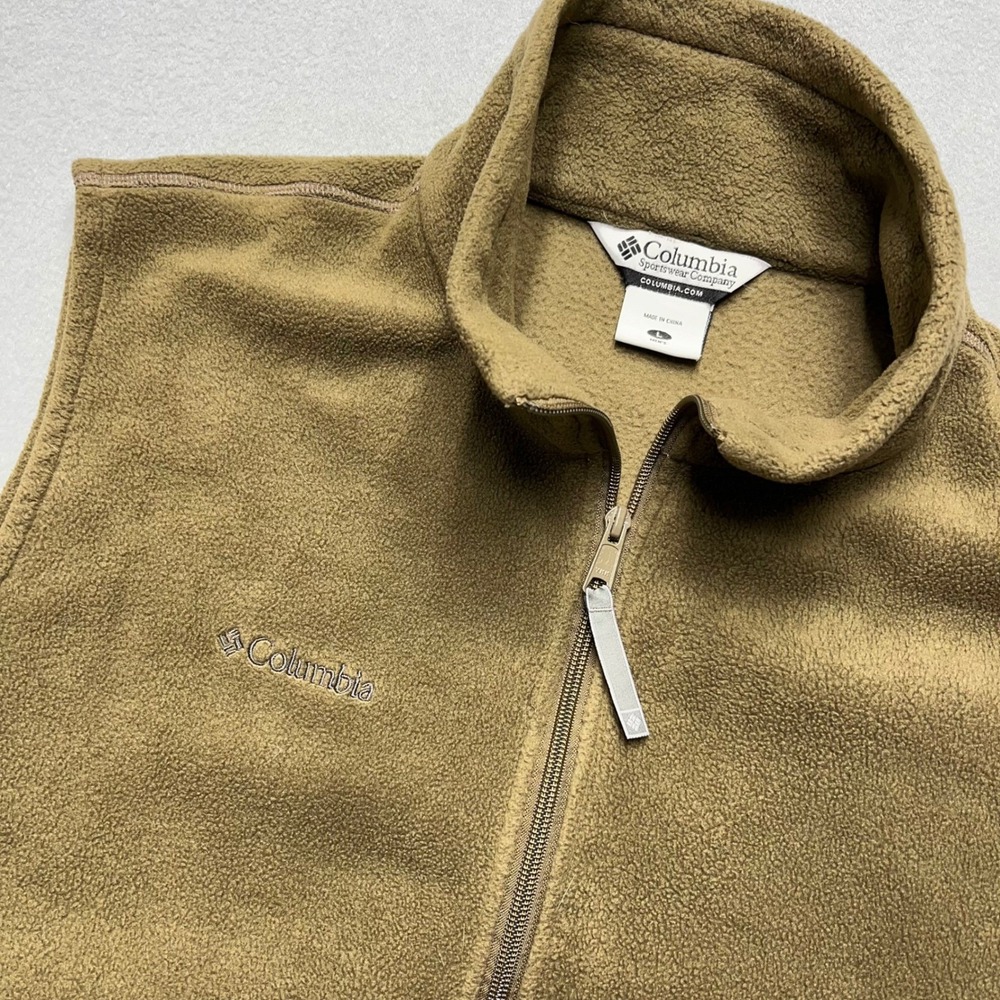 Columbia Mens Steens Mountain Fleece Vest Brown Olive Full Zip Large L Hiking